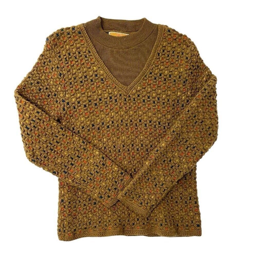 Vintage 60s 100% Wool Textured Knit Sweater Chunky Jantzen Brown Unisex Medium